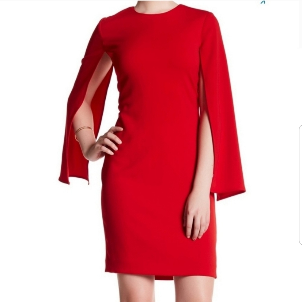 Issue New York NWT Red Cape Sleeve Evening Dress